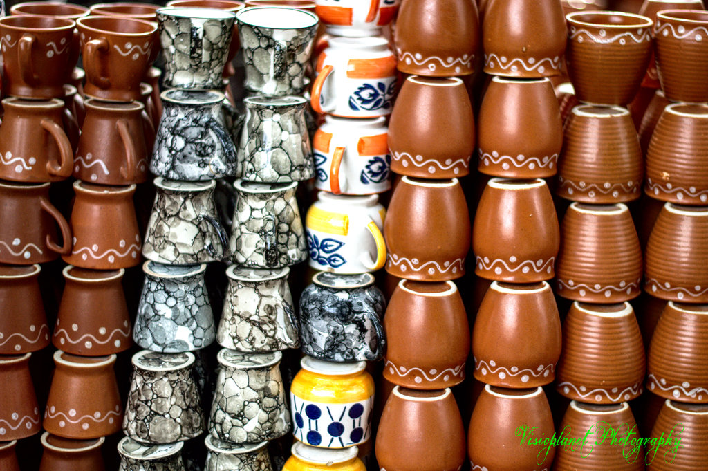 An assortment of cups at Shilparamam